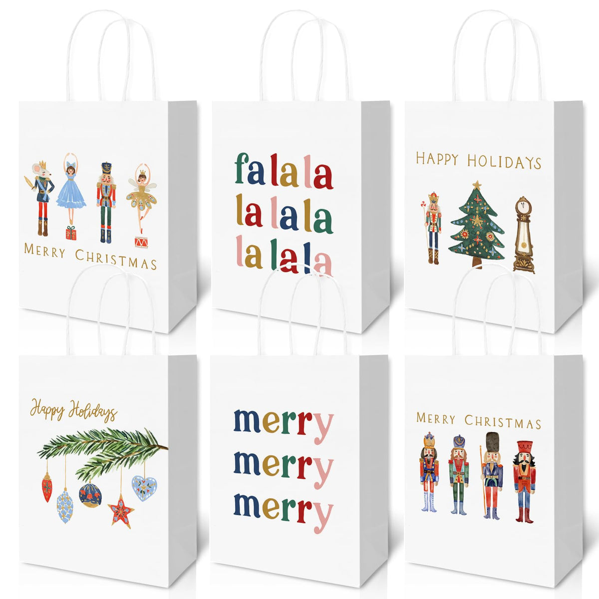 AnyDesign 18Pcs Nutcracker Gift Bags with Handle Watercolor Nutcracker Paper Bag Christmas Paper Gift Bags Xmas Treat Candy Goodie Bag for Xmas Party Favor Wedding Birthday, 5.9 x 8.3 x 3.1 Inch