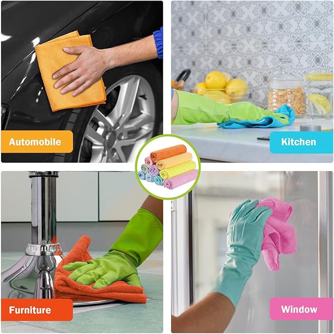 AIDEA Microfiber Cleaning Cloth, Colorful Lint-Free Vibrant Cleaning Rags