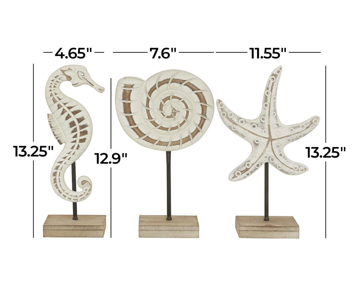 Deco 79 Plastic Sea Life Decorative Sculpture Home Decor Statues, Set of 3 Accent Figurines 13", 13", 13"H, White