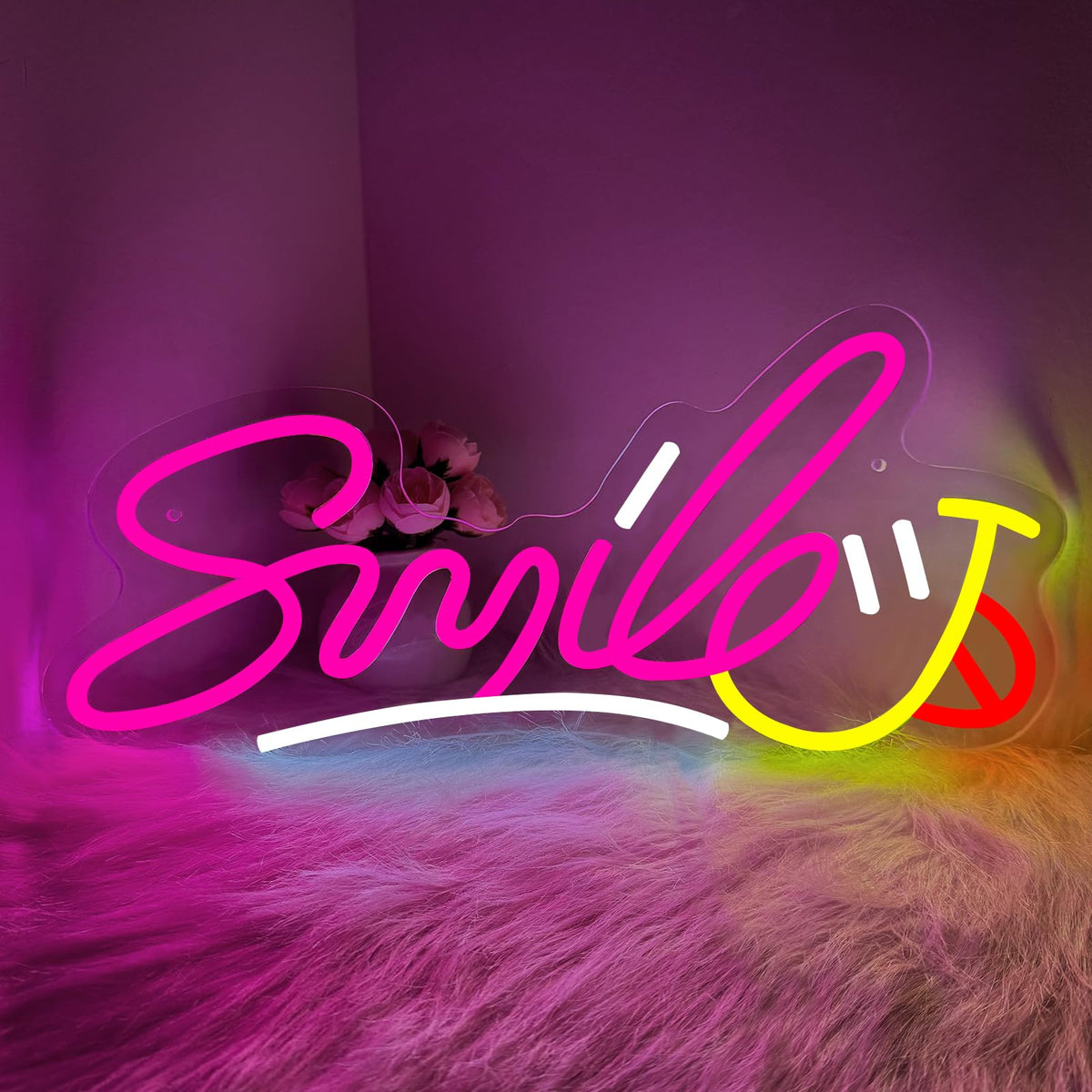 Smile Neon Sign, LED Light up Signs for Bedroom Bar Home Shop Game Room Kids Room Dental Clinic Decor, Gift for Christmas, Birthday