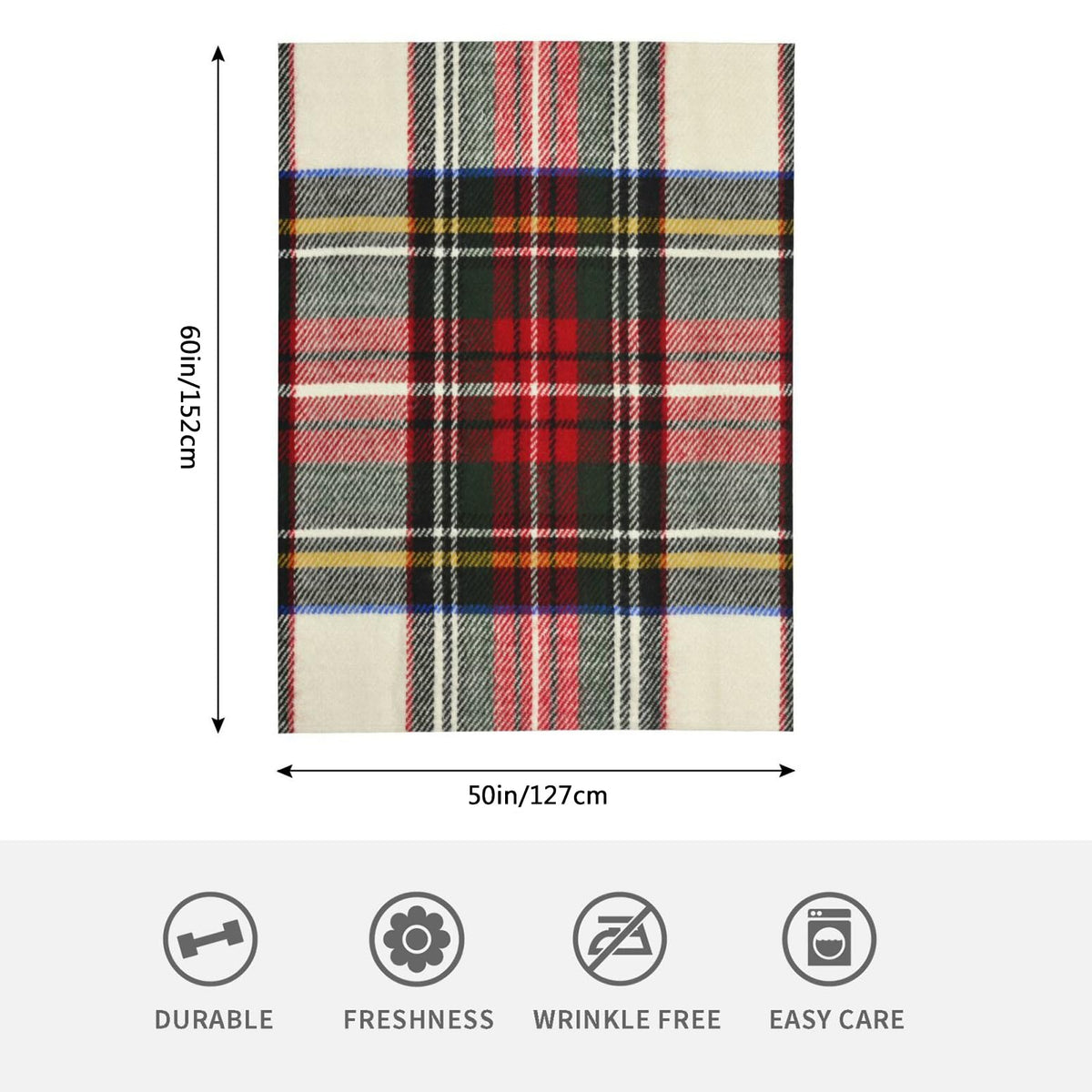 HGOD DESIGNS Scottish Tartan Red and White Wool Plaid Pattern Flannel Fleece Bed Blanket Throw Blanket Lightweight Cozy Plush Blanket for Bedroom Living Rooms Sofa Couch 50"x60"