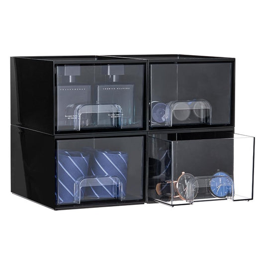 Vtopmart Black Small Stackable Storage Drawers, Cologne Organizer for Men,Plastic Containers for Vanity, Dresser,Office Desk,Bathroom Countertop Organization,Ideal for Room Decor,Gifts for Men