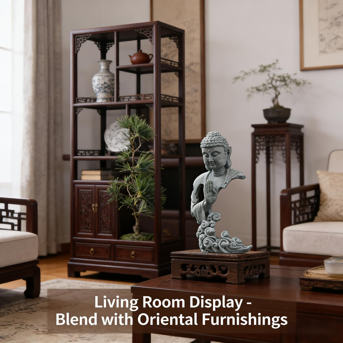 YQLDAHU Meditation Buddha Statue, Sandstone Zen Sculpture for Aquarium Fish Tank, Garden, Home & Office Decor (Indoor/Outdoor) ﻿