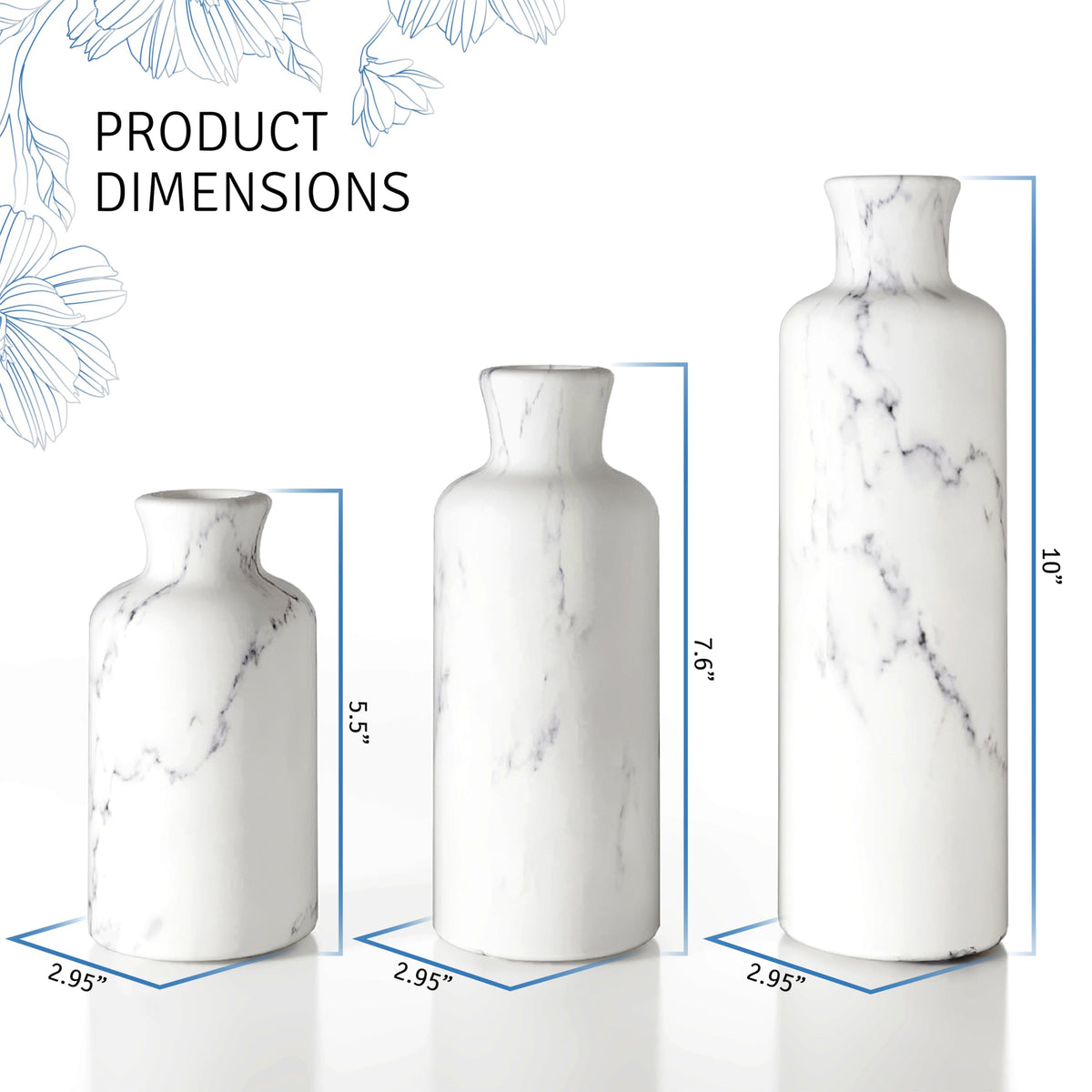 Creative Scents White Marble Look Vases Home Decor - Vase Set of 3 - Perfect for Holding Pampas Grass, Dried/Fresh Flowers, Vases for Your Kitchen, Bedroom, Office, Living/Dining Room, or Shelf Decor