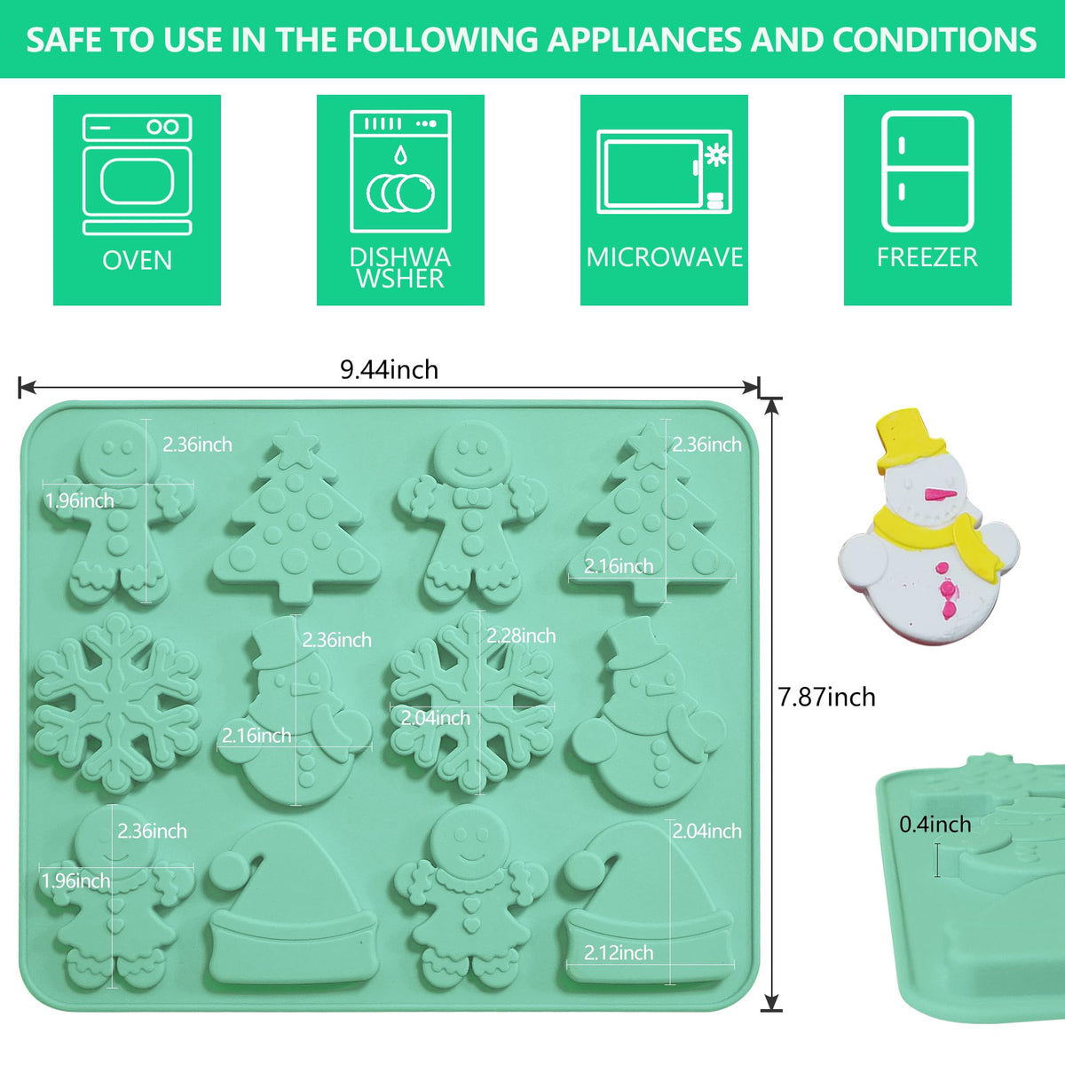 Zorazio 2Pack Christmas Silicone Cookie Chocolate Molds,Christmas Tree Silicone Mold, 12-Cavity Christmas Chocolate Mold for Candy Cookies Including Snowman Snowflakes Santa Hat