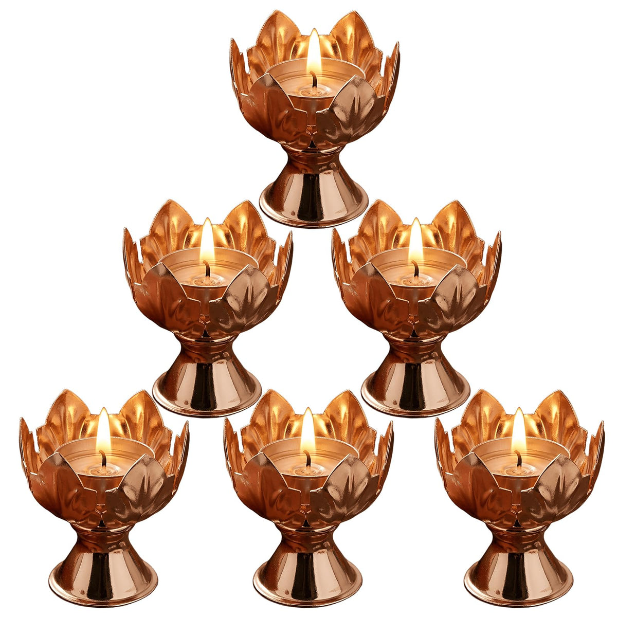 6Pcs Metal Lotus Flower Votive Candle Holders - Elegant Tea Light Candles Holder for Table Centerpieces, Wedding Decor, Home, Christmas & Thanksgiving Party (Gold)
