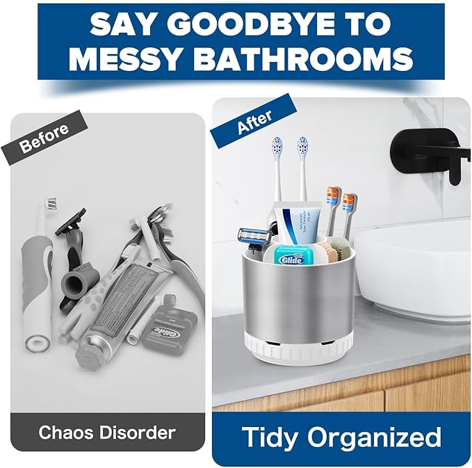 Silver Toothbrush Holders for Bathrooms Countertop Organizer