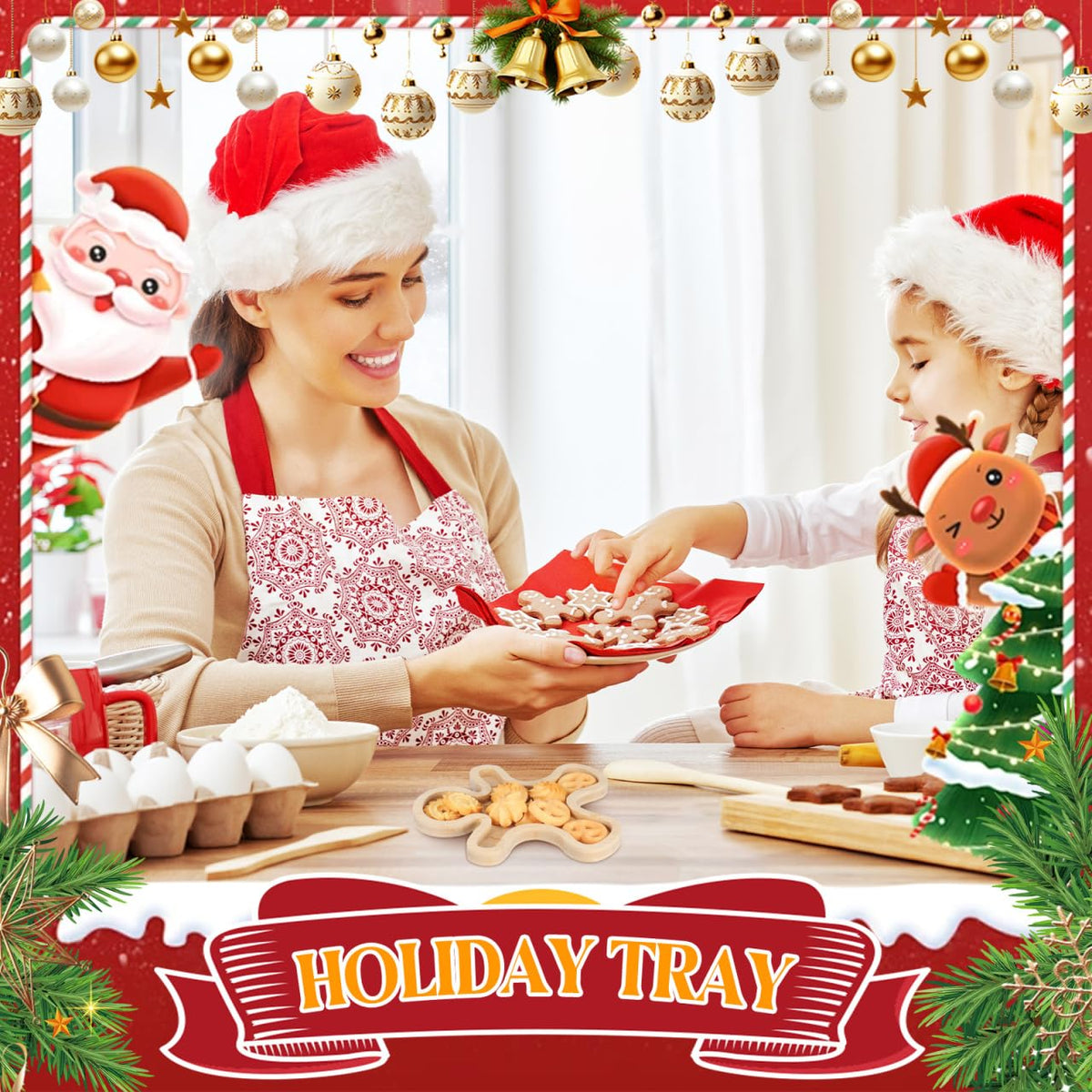 DECHOUS Gingerbread Serving Tray 8.3 Inch Charcuterie Board Christmas Bamboo Serving Platter Holiday Treat Tray for Snacks, Appetizers, Desserts, Holiday Home Party