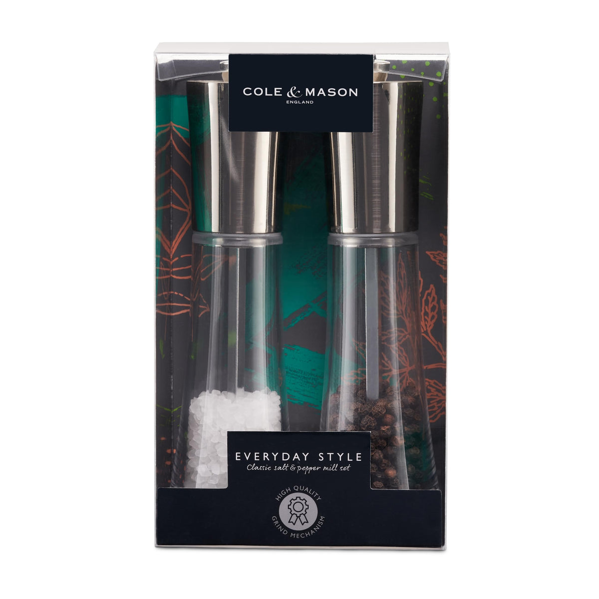 Cole & Mason Everyday Style Salt & Pepper Mill Gift Set - Salt & Pepper Shakers - Everyday Kitchen Tool & Home Essentials - Acrylic & Stainless Steel Shaker Set