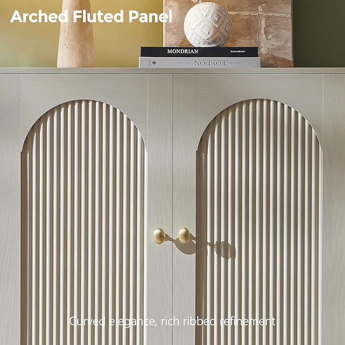 IFBUY Modern Sideboard Buffet Cabinet, 92.63" W Fluted Arched Buffet Cabinet