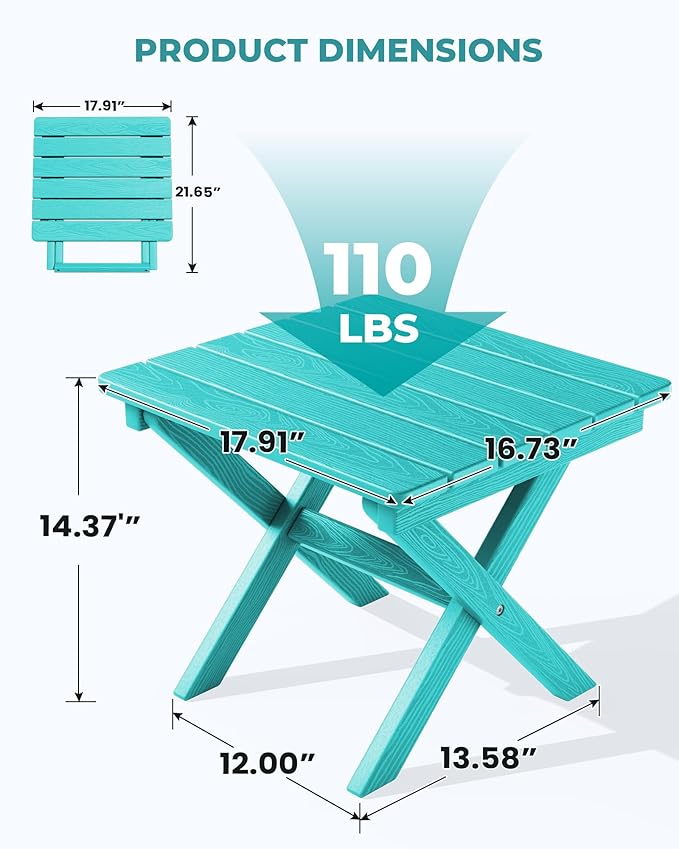 SERWALL Folding Outdoor Side Table Set of 4, Small Adirondack Side Table