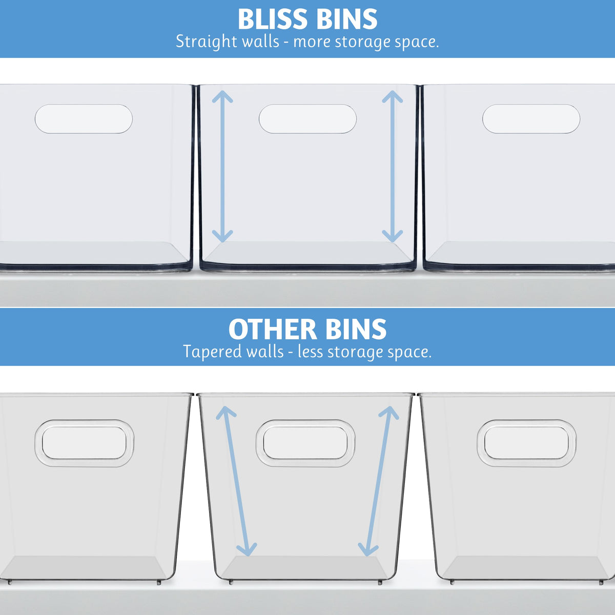 STORi Bliss 10" x 6" Open Clear Pantry Organizer Bin, Set of 4, Plastic Containers with Handle for Kitchen, Fridge, Cabinet, Closet, Bathroom, Undersink Storage Made in USA