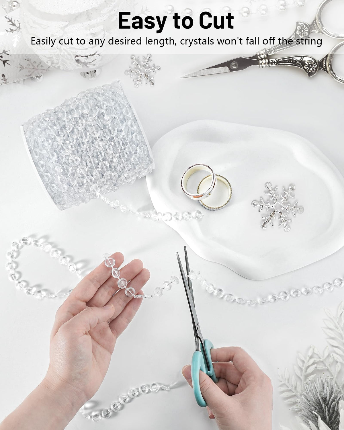 99FT Acrylic Crystal Garland, Clear Diamond-Shaped Crystal Bead Strands, DIY Crystal Beads String Roll for Christmas Tree Wedding Decorations Party Decorations Beaded Curtain Crafting Projects