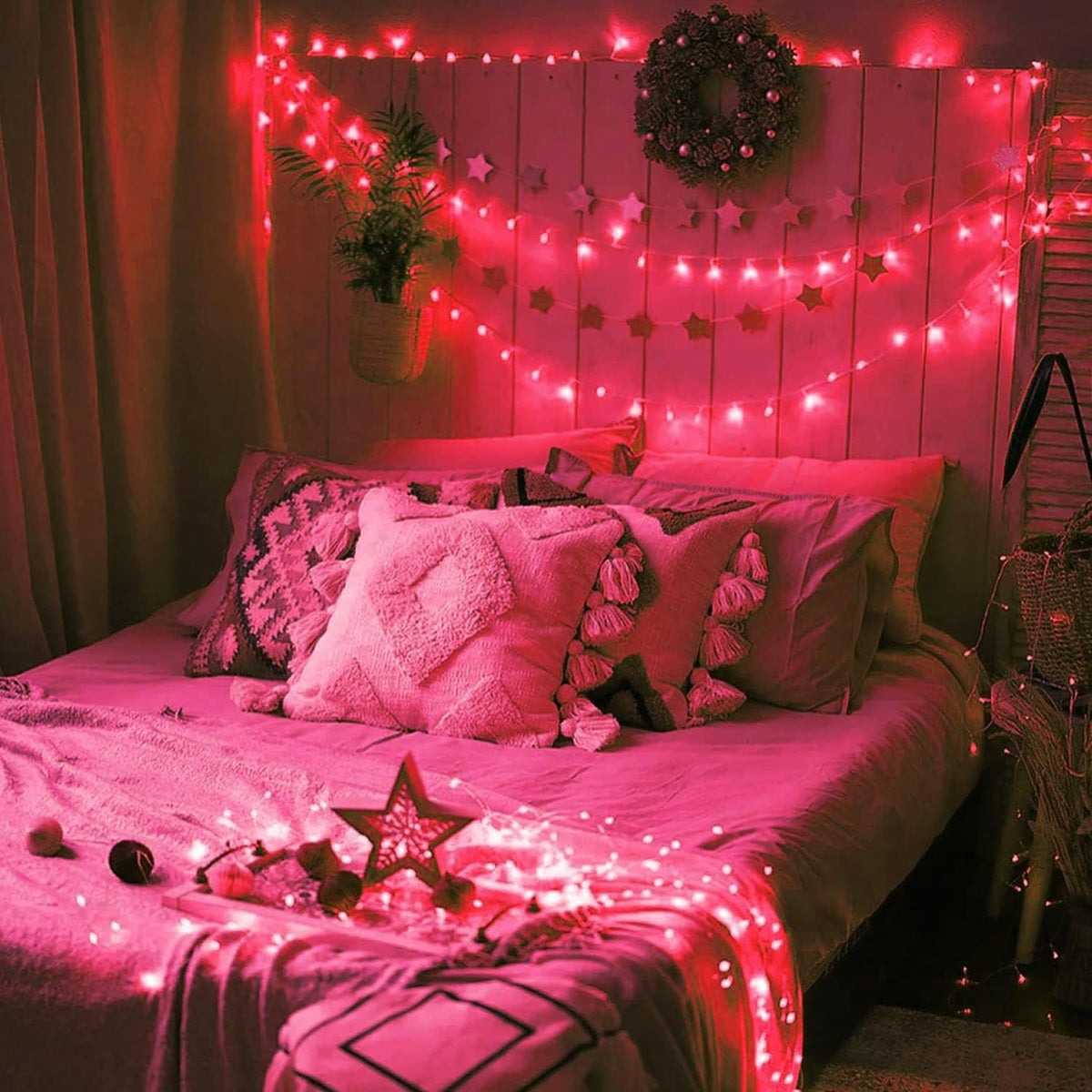 FULLBELL Red String Lights Indoor, 8 Modes Christmas Lights Plug in Fairy String Lights for Bedroom, 33ft 100 LED Outdoor for Christmas Tree Decor.