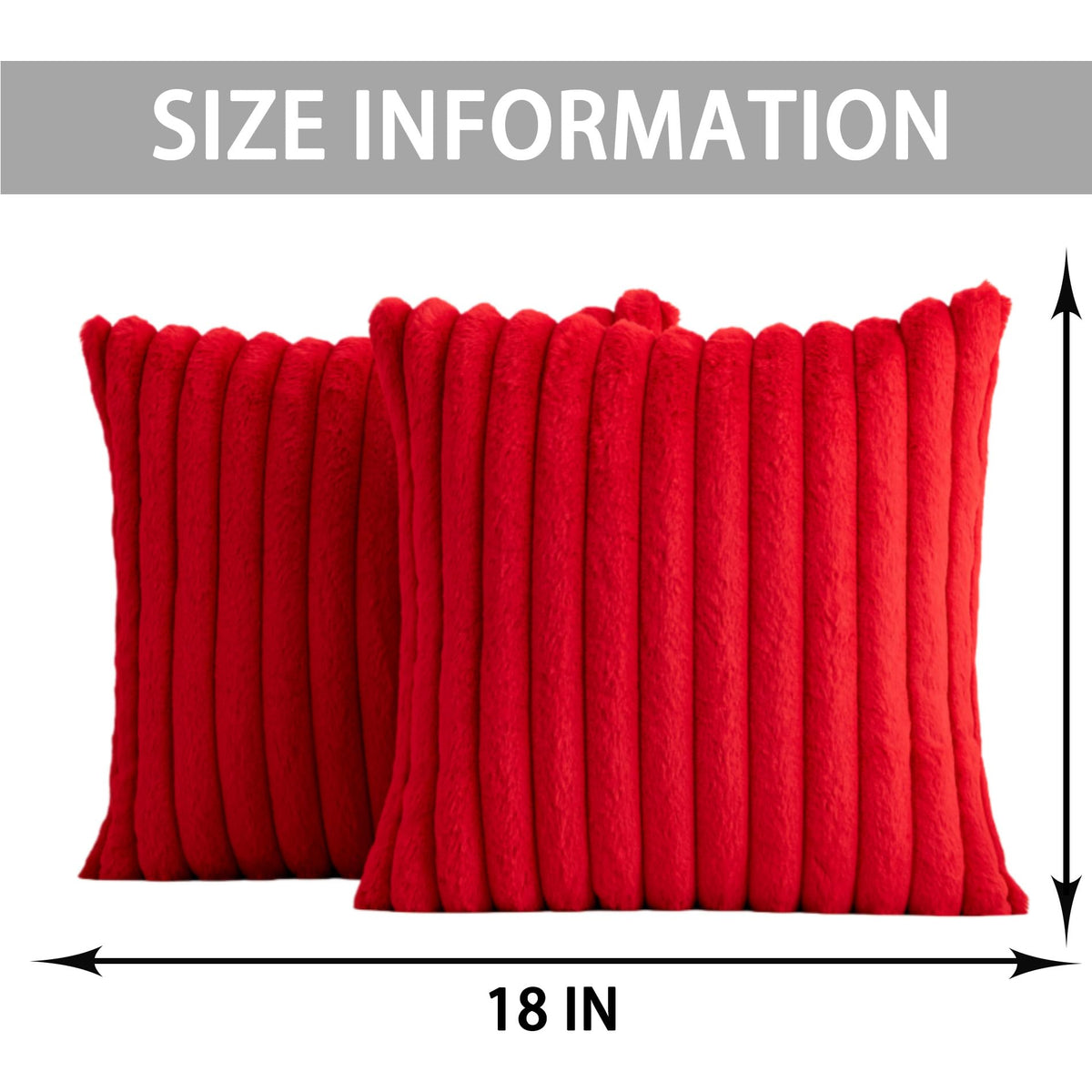 Aegero Pack of 2 Faux Fur Christmas Throw Pillow Covers 18x18 Inch, Soft Plush Striped Neutral Couch Pillow Cover, with Velvet Back Modern Home Decor for Sofa Living Room Couch Bed Red