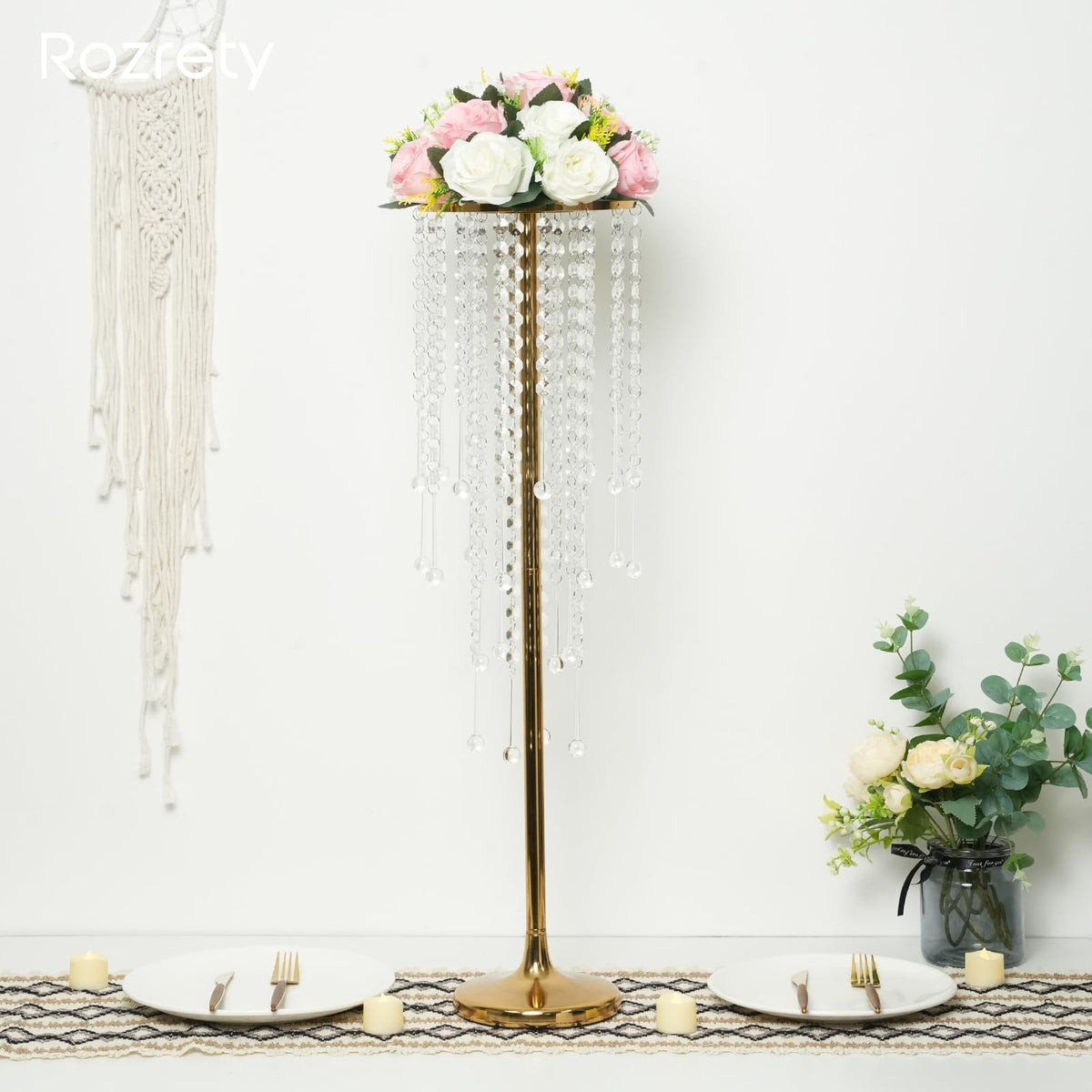 Rozrety Metal Gold Vase, 4pcs Modern Centerpiece for Table, Wedding Event Decor, 29.5in Tall, Durable Rust Resistant, Luxurious Home Decorations
