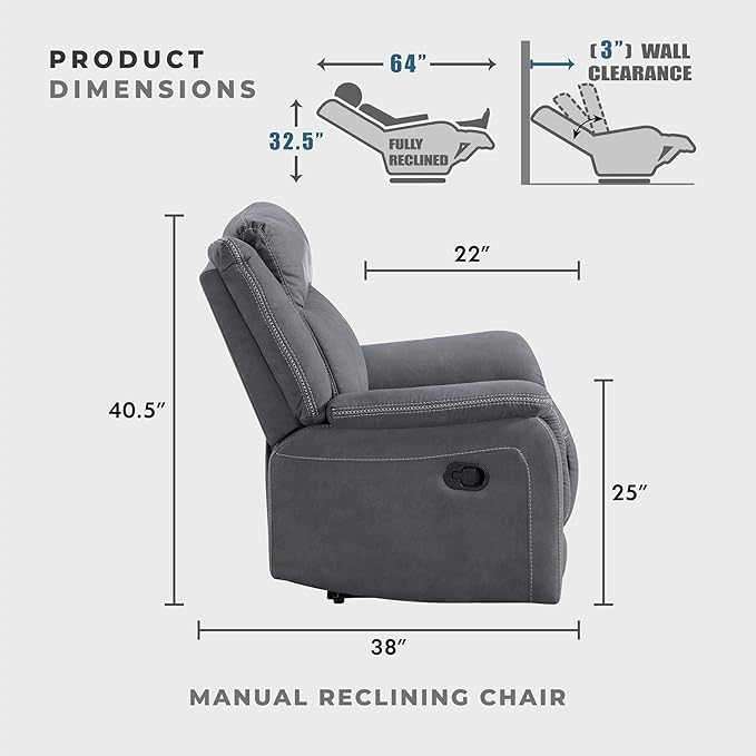 Lexicon Manual Recliner Chair, Polished Microfiber Reclining Sofa Chair