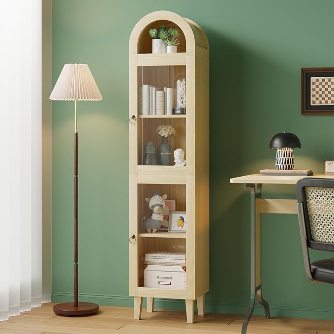 71" Tall Arched Cabinet with Acrylic Door, Modern Curio Arched Bookcase with