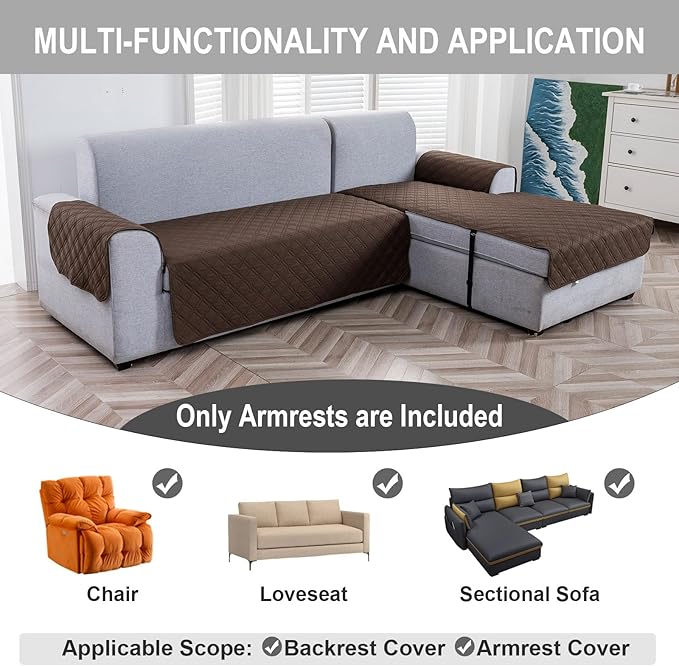 Genina Sofa Armrest Cover, Anti-Slip Armchair Slipcovers