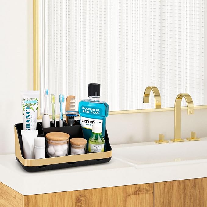 Gold Toothbrush Holders for Bathrooms Countertop Organizer