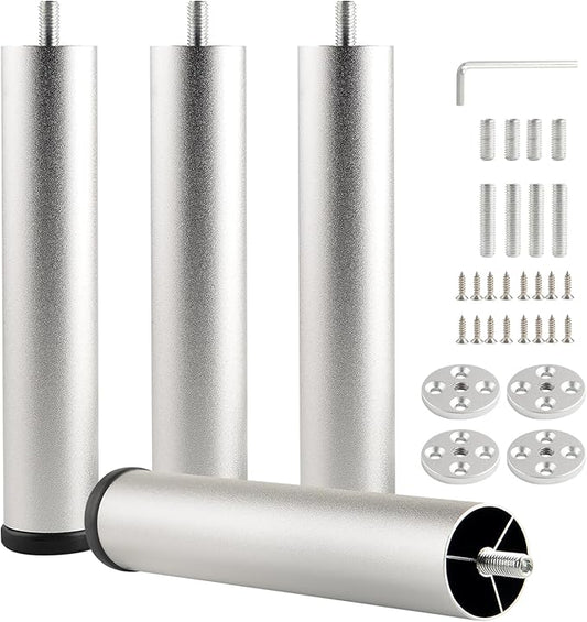 Adjustable Furniture Legs 8 Inch Silver Bed Support Legs Cylinder M8 Screw in