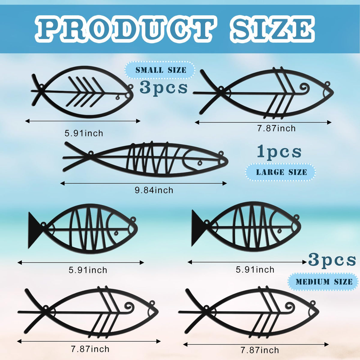 CroBlissful 7 Pcs Metal Fish Wall Decor Art Beach Nautical Coastal Wall Decor Modern Summer Ocean Theme of Fish Wall Art for Indoor Outdoor Home Bedroom Living Room Office