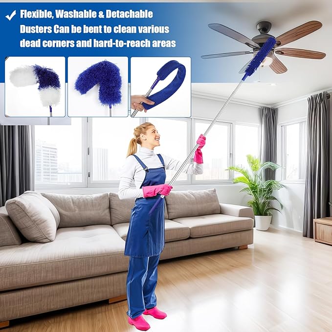 9PCS Dusters for Cleaning, Extendable Microfiber Duster