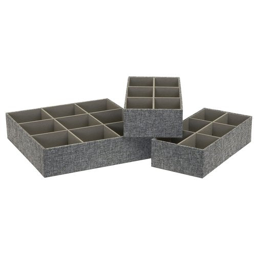 Household Essentials 3 Piece Drawer Organizers Starter Set, Customizable Inserts, Large Tray and 2 Small Trays, Graphite