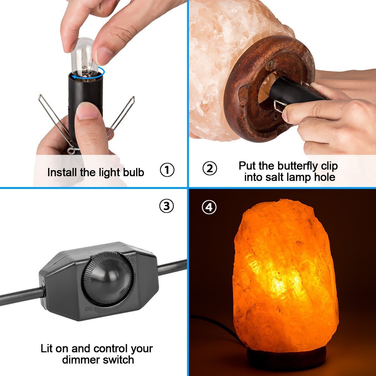 haraqi Himalayan Salt Lamp Cord and Bulb with Dimmer Switch,Original Replacement Cord Bulb for Salt Rock Lamps, 6ft Cord