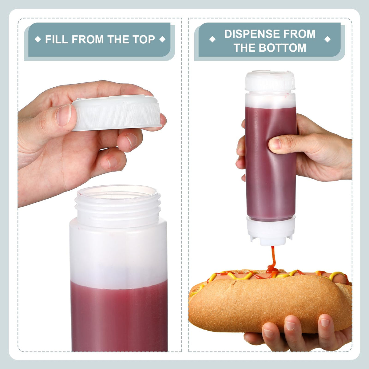 Didaey 2 Pcs 20 oz Inverted Plastic Squeeze Bottles, Refillable Tip Large Valve Dispenser Condiment Squeeze Bottle for Sauces Ketchup Sour Cream Self Sealing Syrup Dispenser for Restaurants (White)