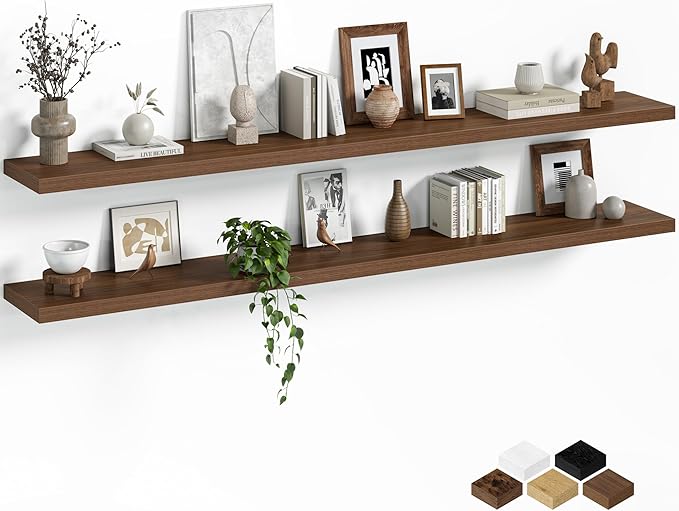 Fun Memories Floating Shelves for Wall, 72 Inch Long Set of 2 Rustic Wood Wall