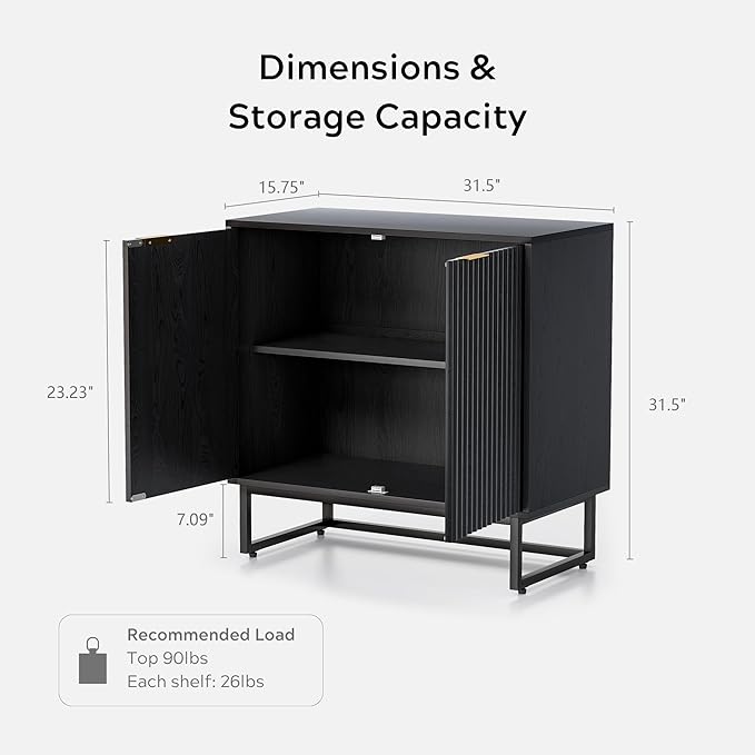 EYYTHUNG Fluted Cabinet with Storage Set of 3, Sideboard Buffet Cabinet with