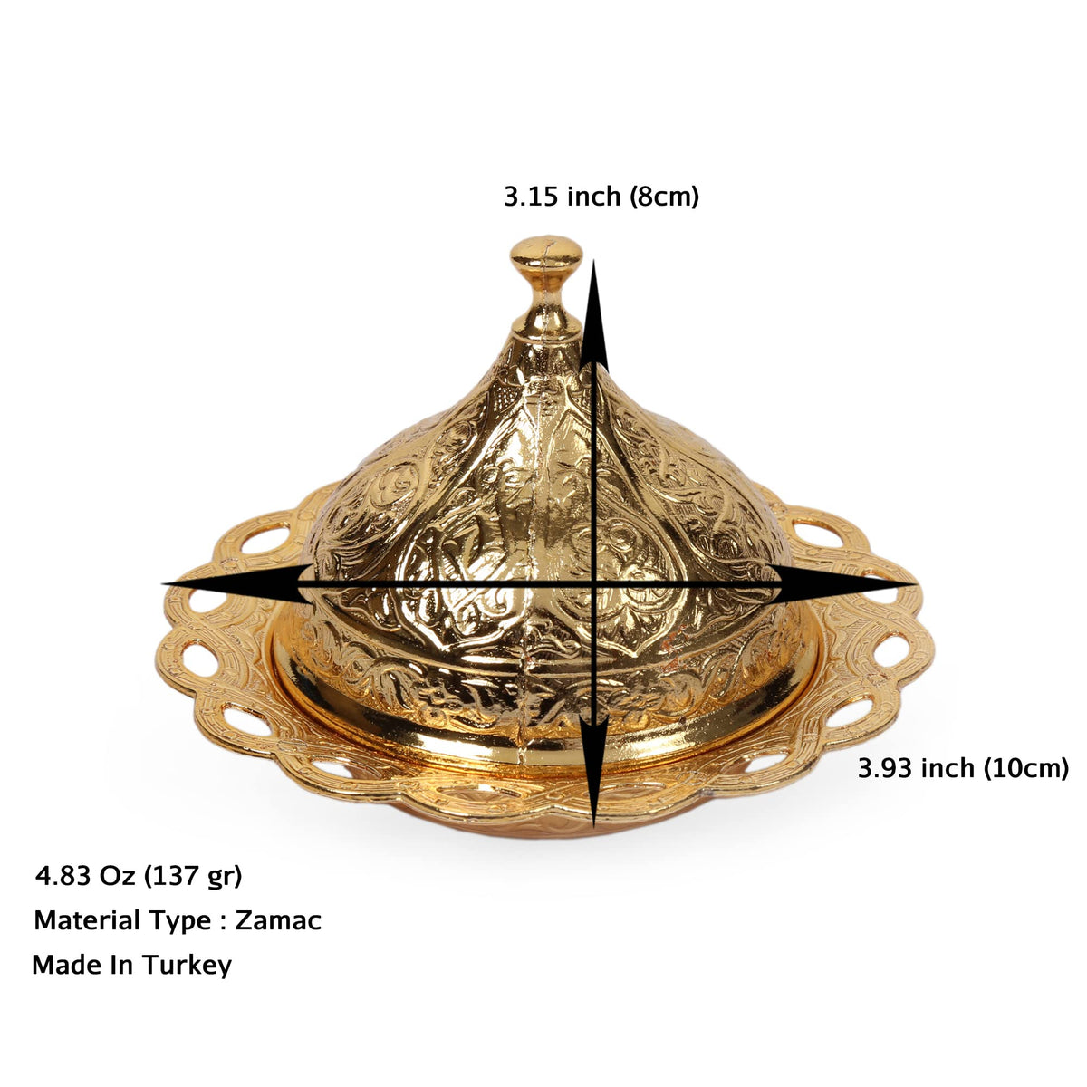 Alisveristime Coated Handmade Brass Sugar Chocolate Candy Bowl Serving Dish with Lid, Salt Bowl, Coffee Bar Sugar Holder (Kubbeli) (Gold)
