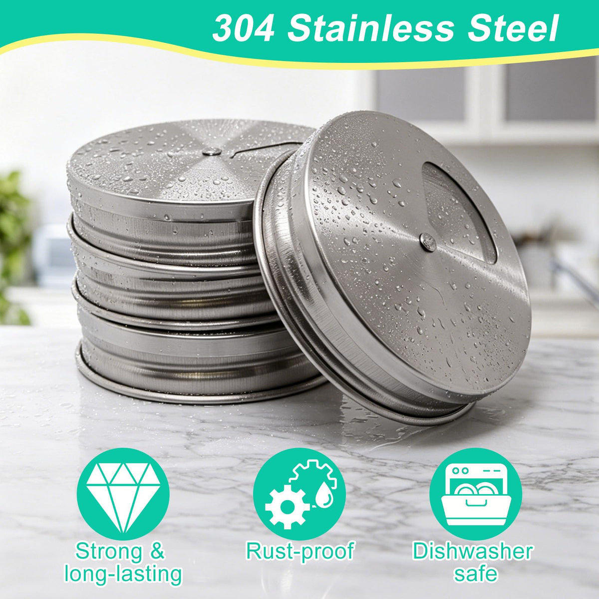 BENLIUDH Adjustable Mason Jar Spice Shaker Lids for Regular Mouth, 4 Pack Stainless Steel Seasoning Dispenser Lids with Shaker and Pour Options for Salt Sugar Seasoning Flour
