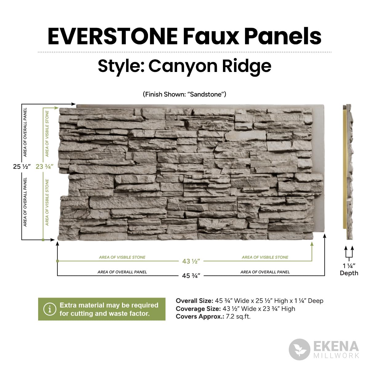 EverStone Canyon Ridge Faux Stone Panel, 45 3/4"W x 24 1/2"H x 1 1/4"D, Autumn Bronze Color