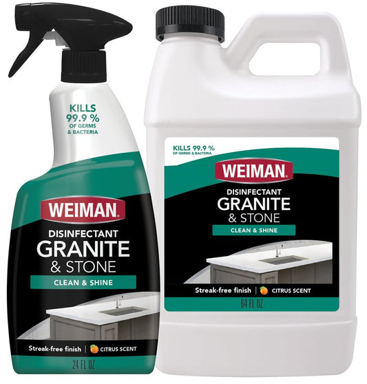 Weiman Disinfecting Granite Cleaner & Polish Value Pack - (1) 24 oz Spray Bottle, (1) 64 oz Refill