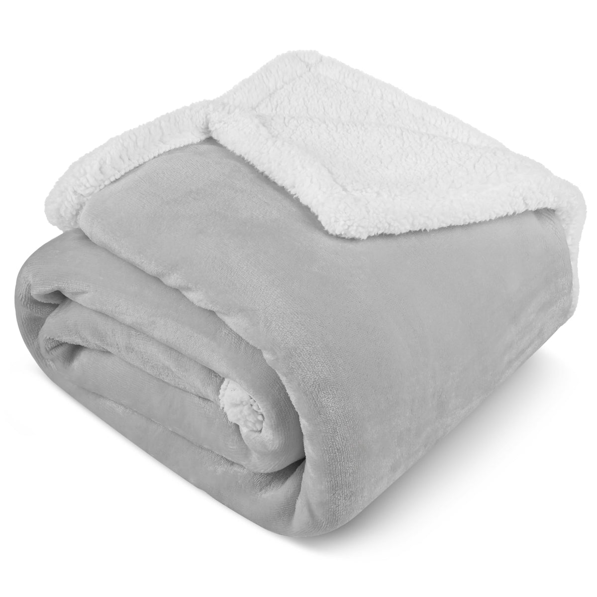 PAVILIA Sherpa Fleece Throw Blanket for Couch, Light Grey, Plush Soft Fuzzy Sofa Blanket, Cozy Reversible Winter Throw for Women Men, 50x60 Inches