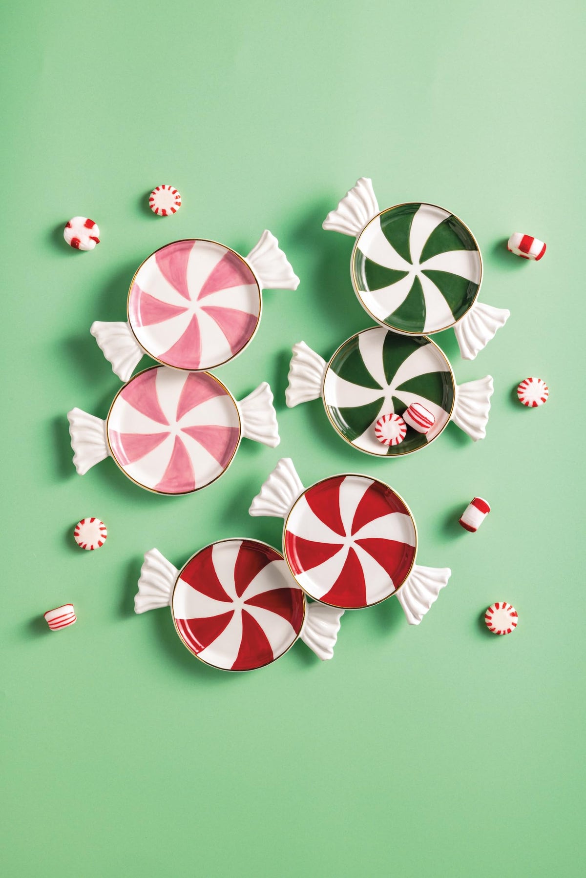 Mud Pie Christmas Red Peppermint Tidbit Plate Set of 2