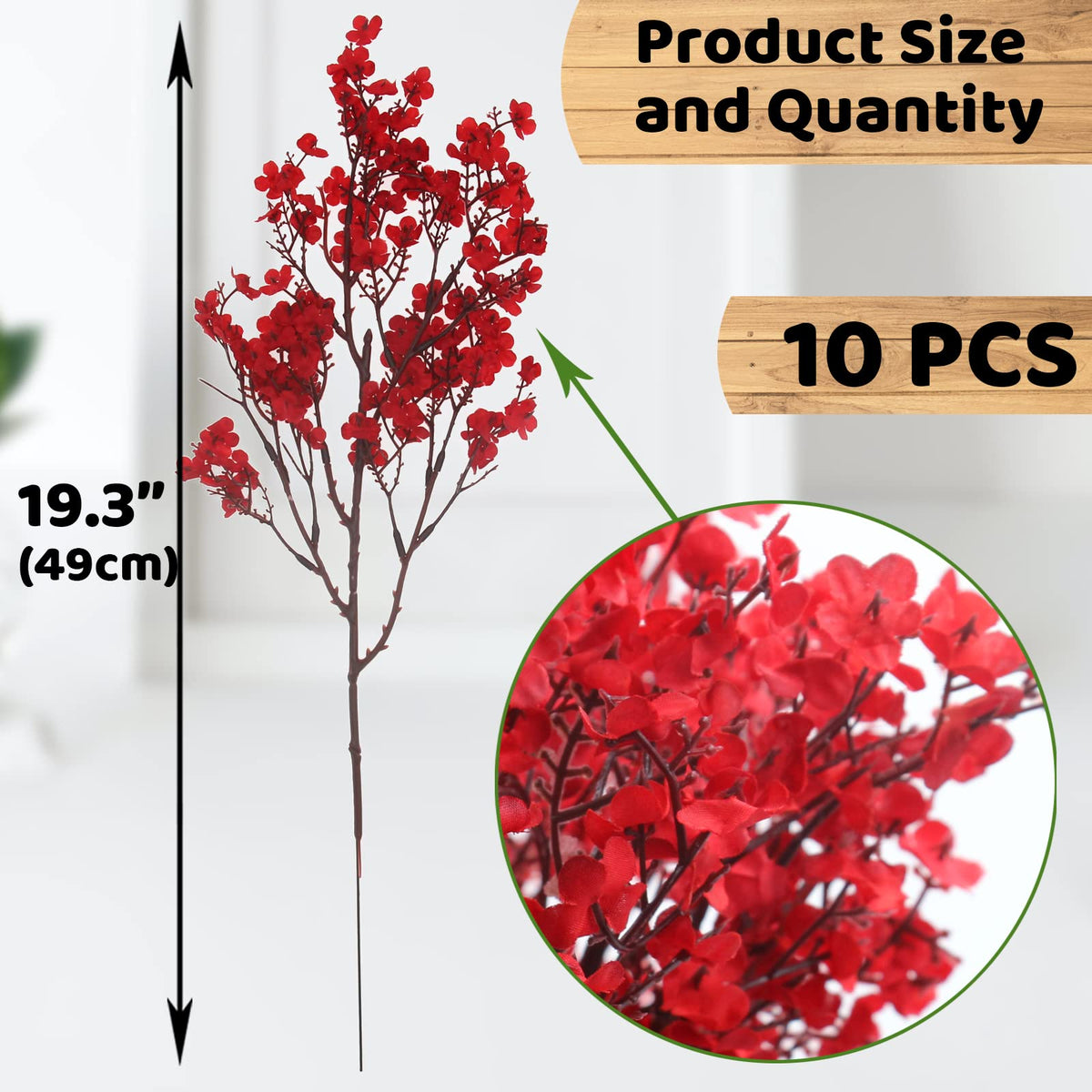 Hananona 10 Pcs Babys Breath Artificial Flowers Real Touch Fake Red Flowers Silk Plants for Christmas Home Decor Indoor Floral Arrangement Table Centerpieces Halloween Decor (Red, 10)