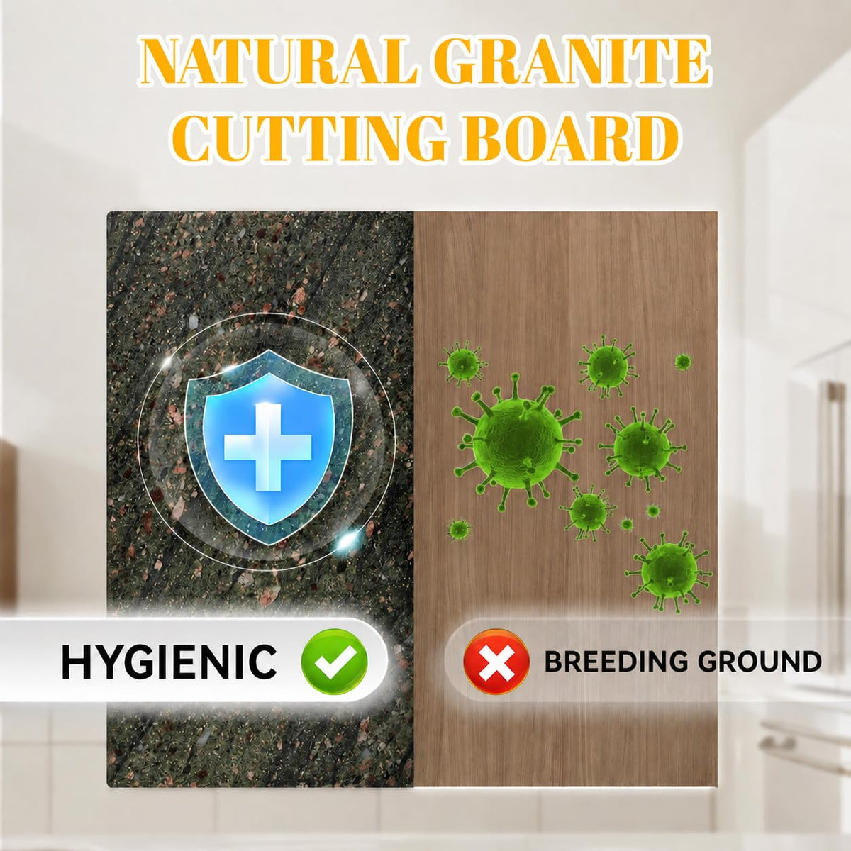 Koville Granite Cutting Board for Kitchen, 16x12 Inches Large Marble Slab Cheese Board, Rectangular Serving Board for Baking Charcuterie Pastry, Natural Stone Board for Countertop (Green)