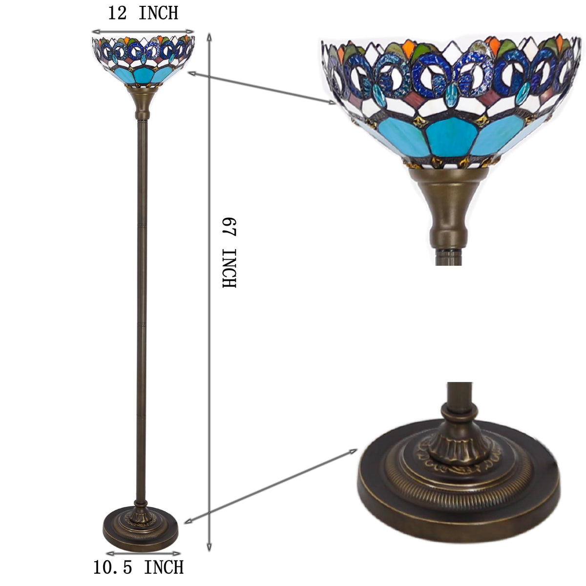 ZJART Tiffany Floor Lamp Stained Glass 12X12X67 Inch Blue Jewelry Baroque