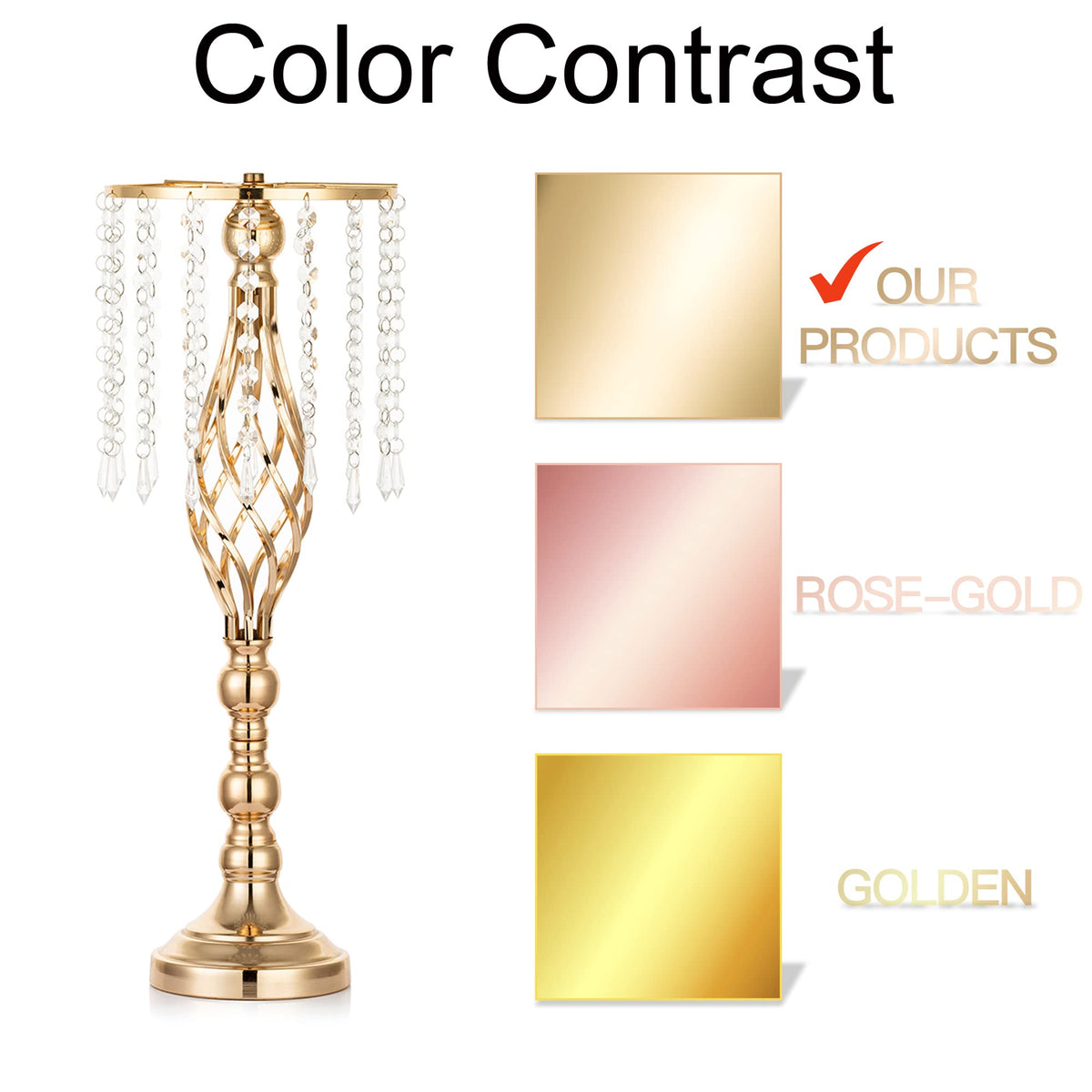 Inweder Gold Vases Centerpieces for Table: 21.7" Tall Flower Stand with Crystal Patent for Wedding Center Piece Party Event Set of 2
