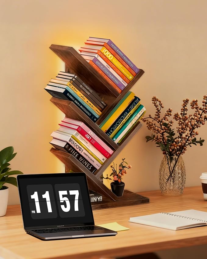 Godferyxin Bookshelf with Liting, Small Bookcase LED and Desktop Book Shelf