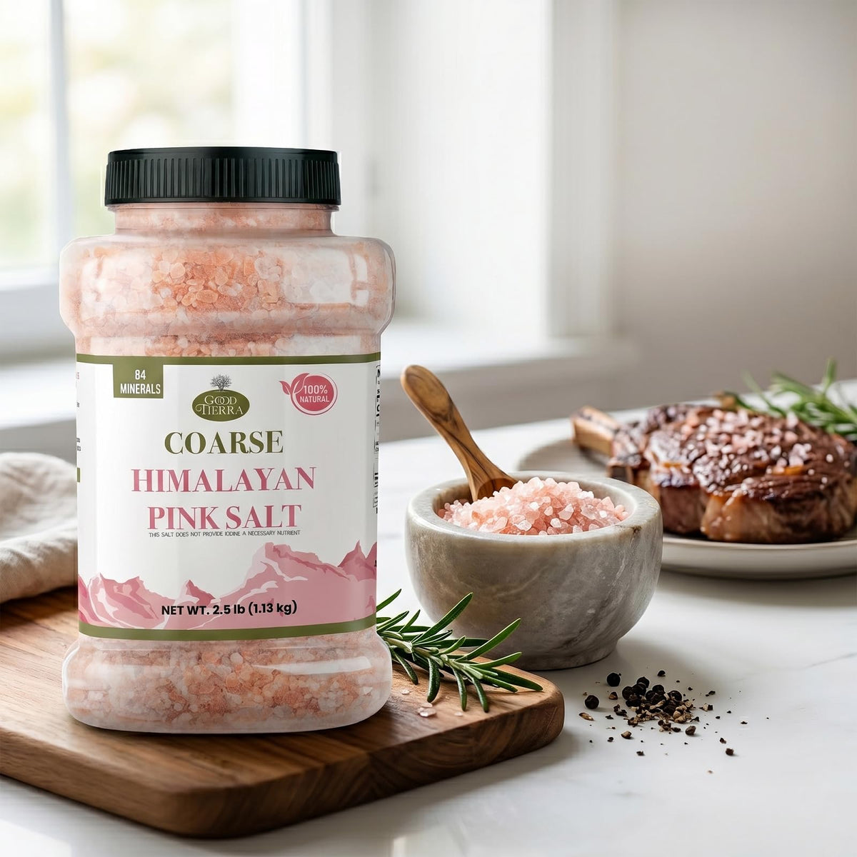 Good Tierra Himalayan Pink Salt in Jar - Coarse, 2.5 lb - Ideal for Bath Salt, Table Salt Grinders, and Spice Jars