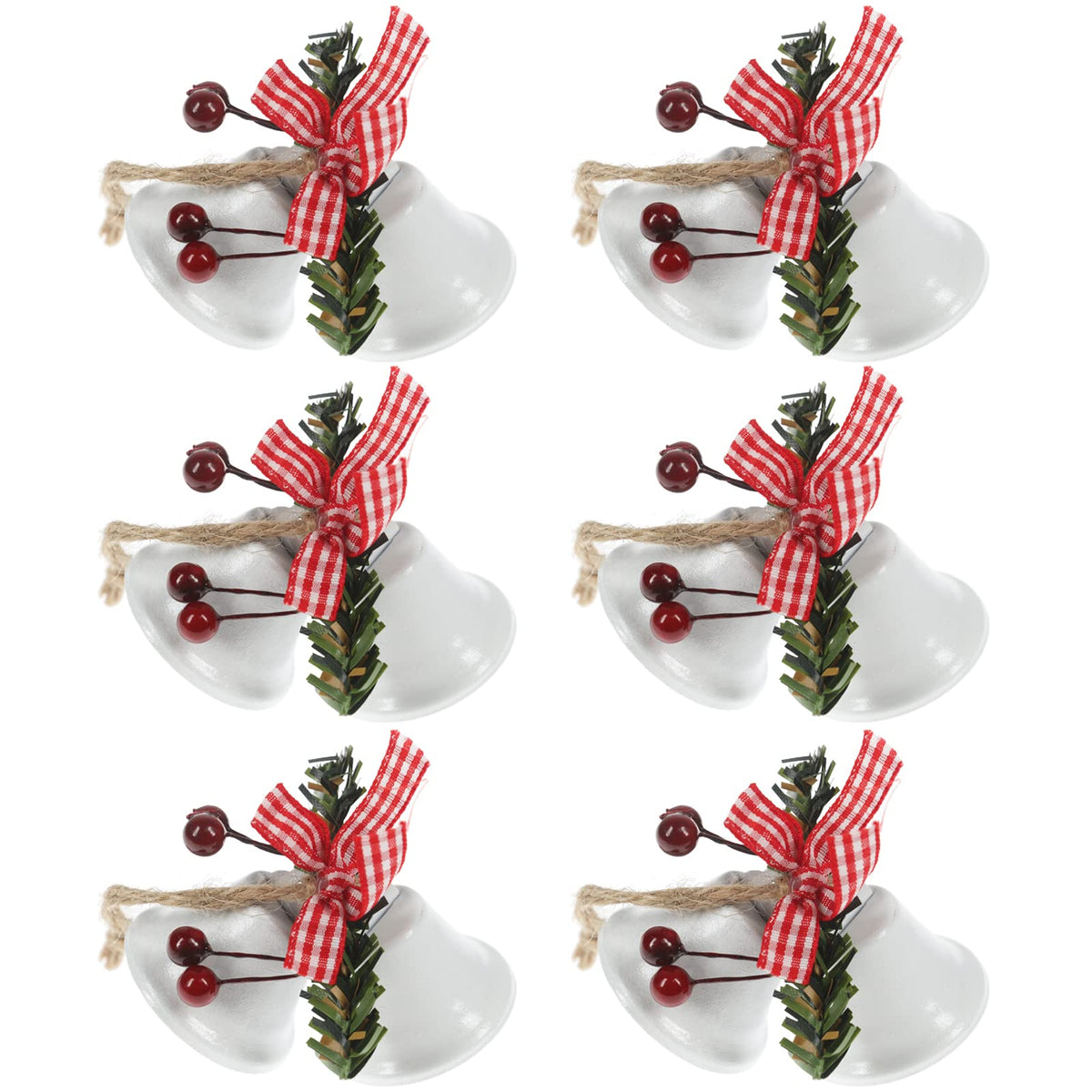 Tinsow 6 Pcs Red Christmas Bells, Tree Hanging Ornament Metal Jingle Bells for Christmas Holiday Decoration (6, White)