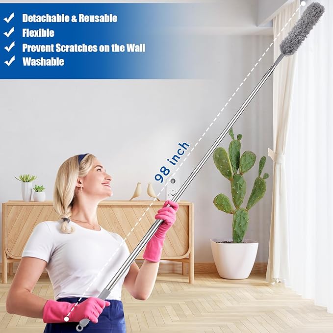 9PCS Dusters for Cleaning, Extendable Microfiber Duster