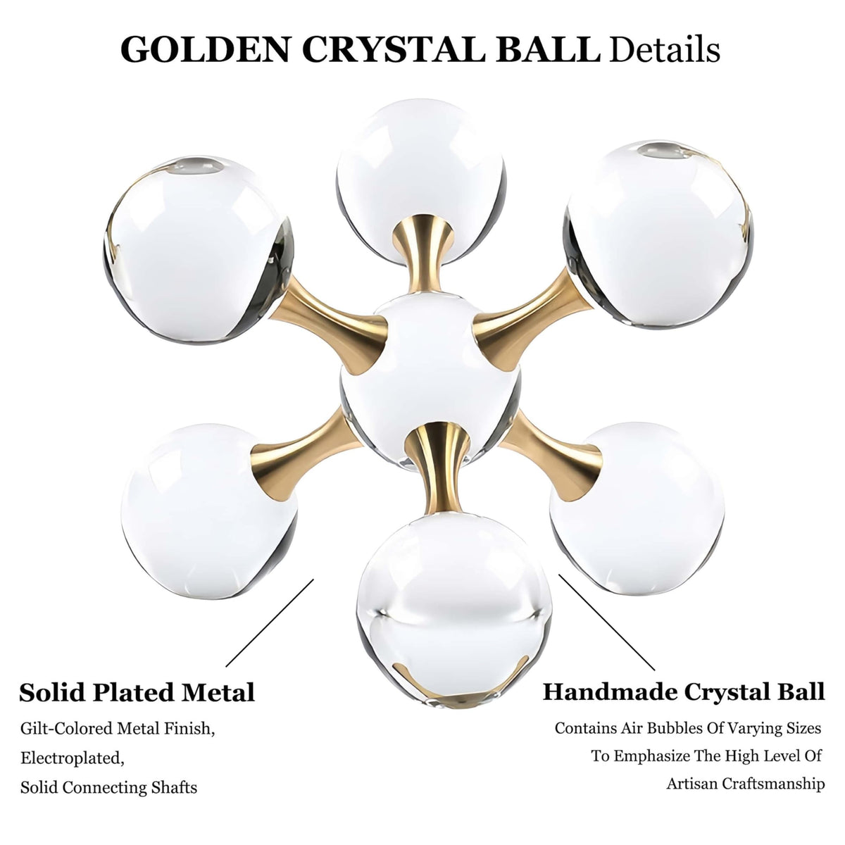 6.7 inch Transparent Golden Crystal Ball, Living Room Decor, Gold Modern Western House Decor Aesthetic, Home Decor Living Room, Office, Book Shelf, Bedroom, Desk, Fireplace, Coffee Table and More
