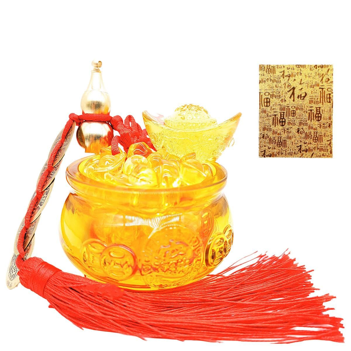 Qiandier Golden Treasure Basin Crystal Glass Figurine Chinese Decor for Home Office