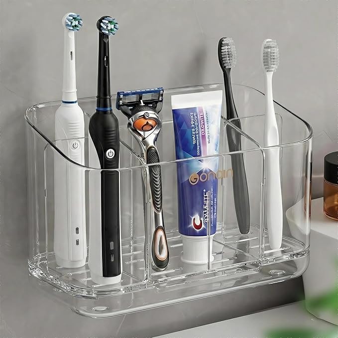 Toothbrush Holder for Bathroom Wall Mounted, 5 Slots Acrylic Toothbrush and