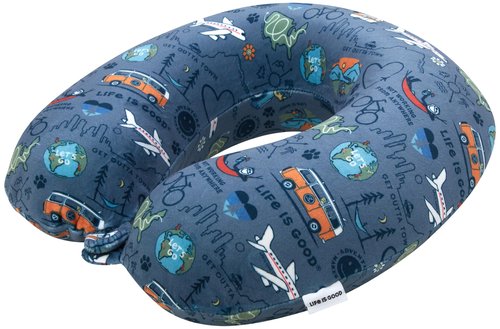 Life is Good Neck Pillow - Soft Memory Foam All Over Print Travel Neck Support Pillow - Cozy U-Shaped Sleep Pillow, Love for Travel